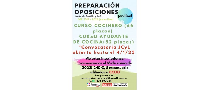 Preparación Oposiciones Online Cocinero y Ayudante de cocina 2022/2023